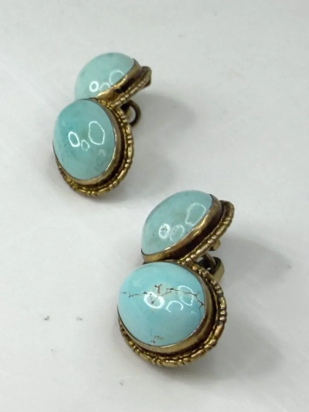 Antique Art Deco 800 Silver rolled Gold Turquoise Cabochon Cufflinks 8.6g SS490